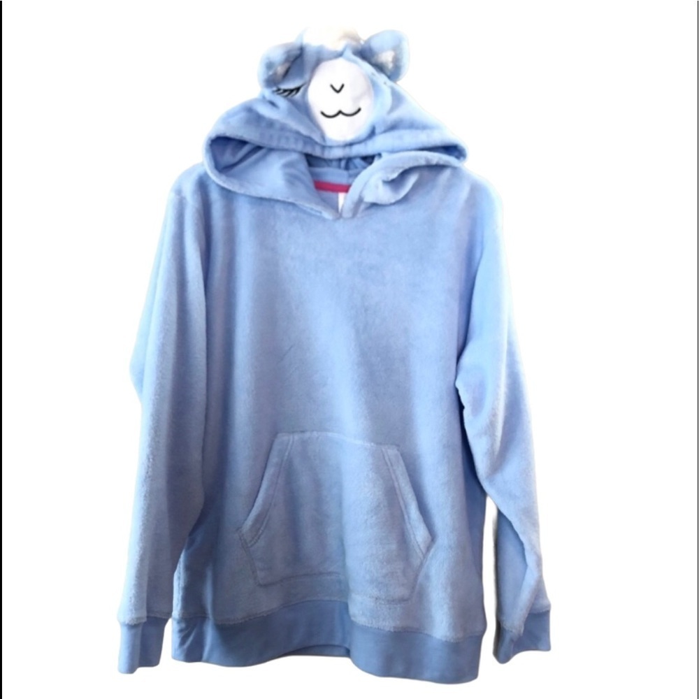 SO Intimates Plush Blue Lamb Adult Hoodie Sz LG